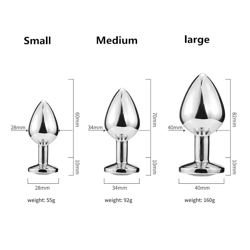 3 tailles différentes S/M/L Plug anal en métal avec bijoux en cristal