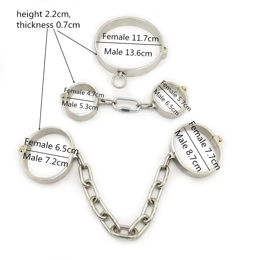 3 pièces/ensemble collier d'esclave + menottes pour le sexe + manille en acier, harnais de bondage, collier d'esclave