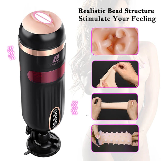 Masturbation Cup pour hommes Real Vagin Automatique Rotation Télescopique Chauffage