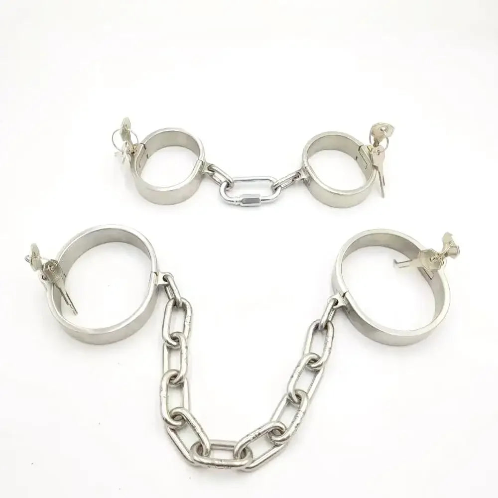 3 pièces/ensemble collier d'esclave + menottes pour le sexe + manille en acier, harnais de bondage, collier d'esclave