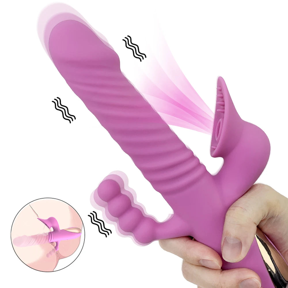 Vibromasseur lapin 3 en 1 étanche et magnétique rechargeable par USB,