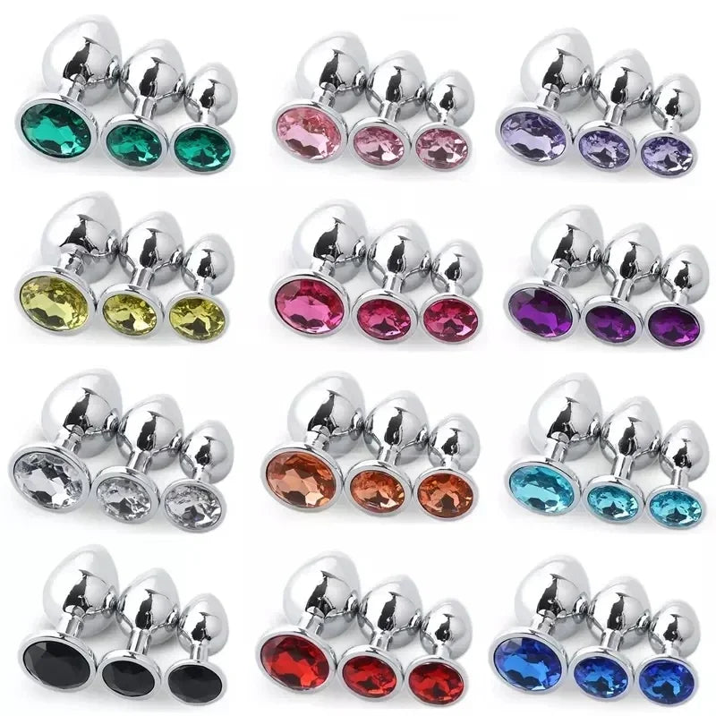 3 tailles différentes S/M/L Plug anal en métal avec bijoux en cristal