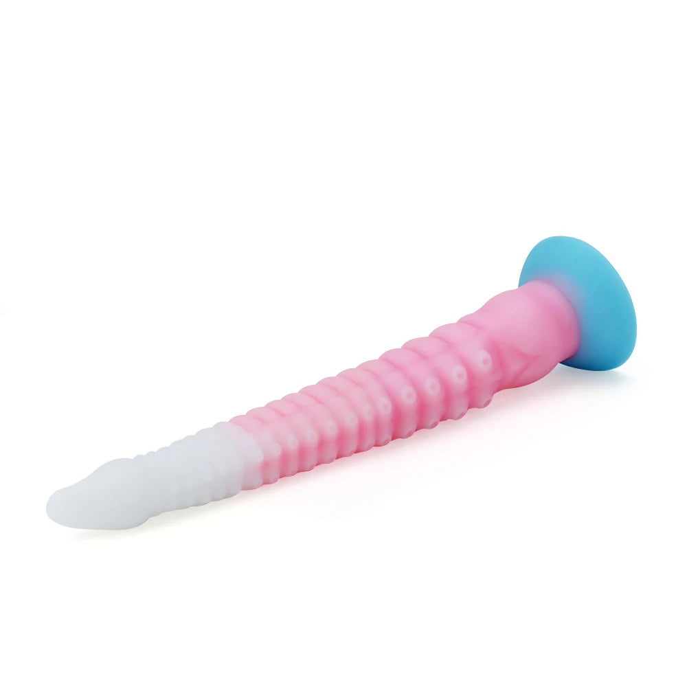 Gode anal super long et lumineux en forme de dragon coloré pour femme