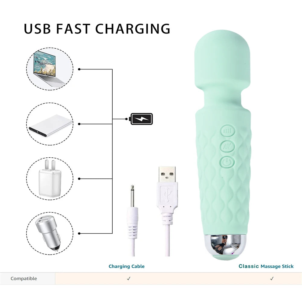 Mini vibromasseur à 20 modes de vibration puissante, chargement USB