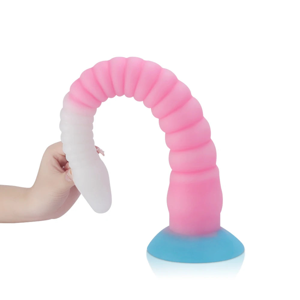 Gode anal super long et lumineux en forme de dragon coloré pour femme