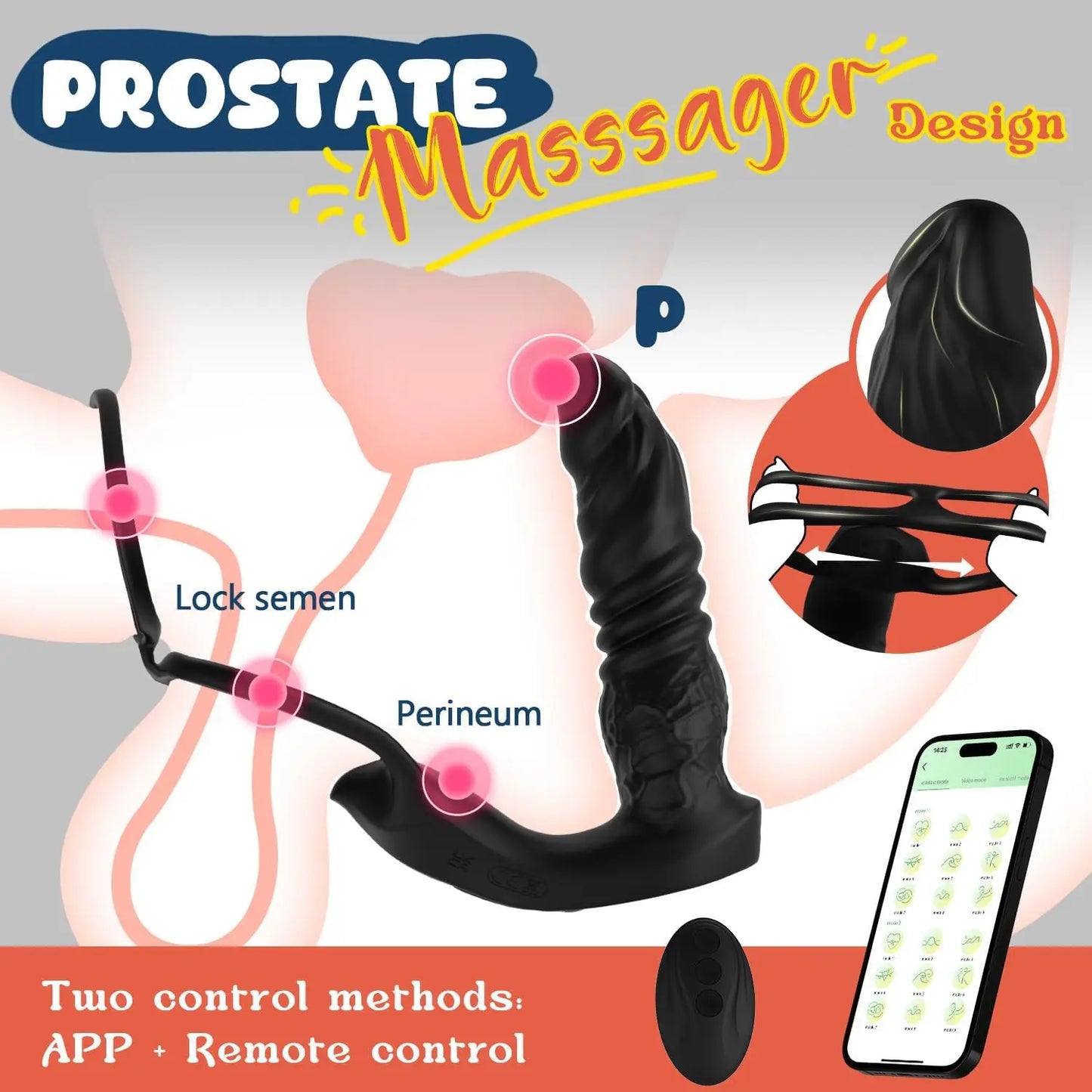 Vibromasseur anal à poussée pour hommes Masseur de prostate Plug anal vibrant 5 en 1