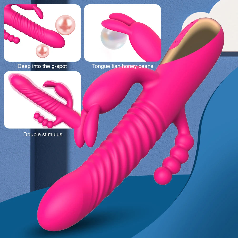 Vibromasseur lapin godes télescopiques stimulateur de clitoris point G