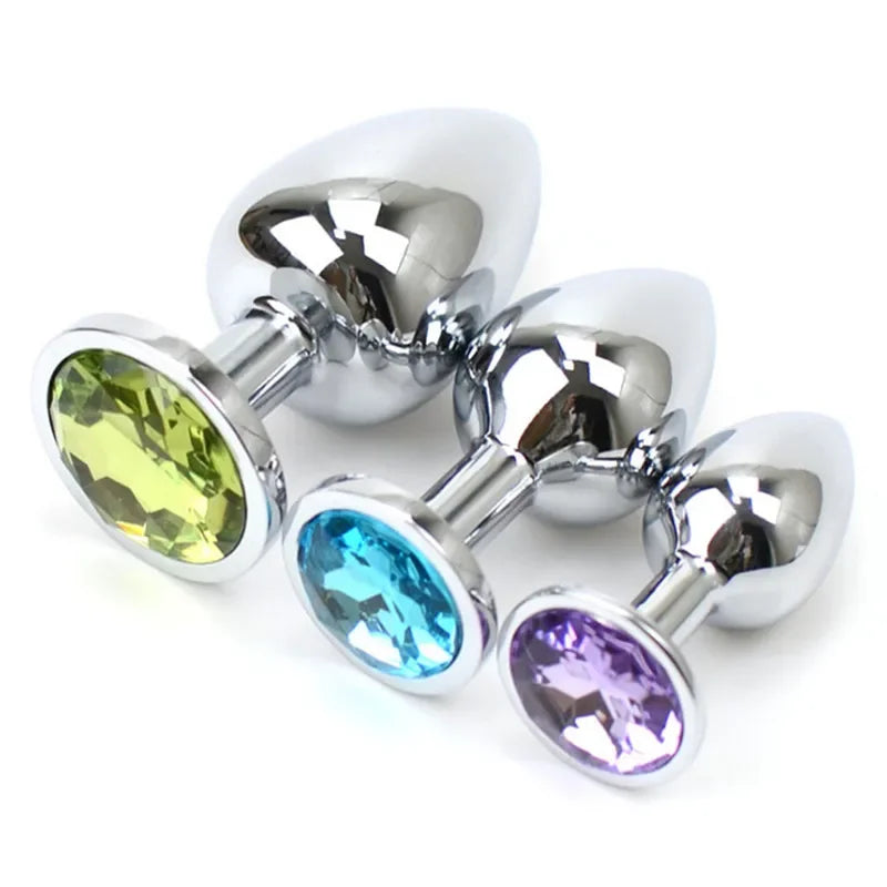 3 tailles différentes S/M/L Plug anal en métal avec bijoux en cristal